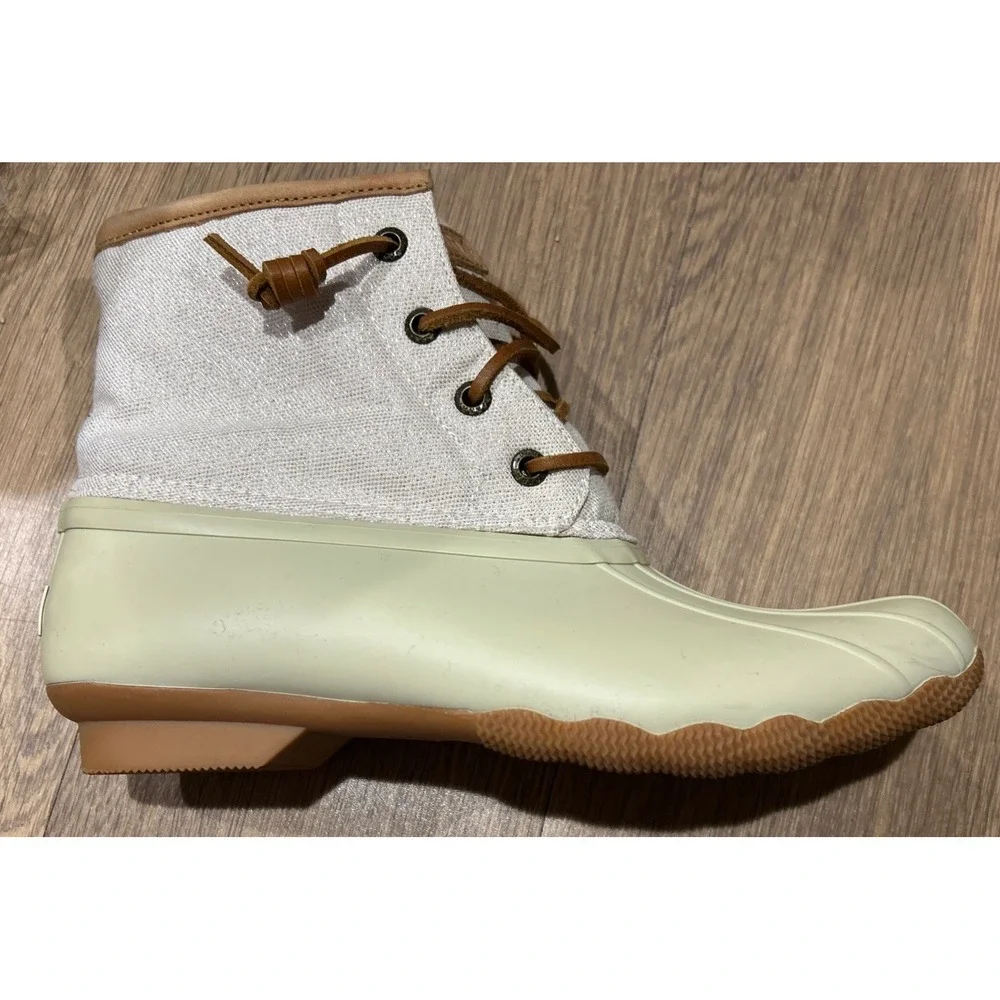Sperry Womens Saltwater Ivory Duck Boots Waterproof Zip Ankle STS83234 Mens 7.5